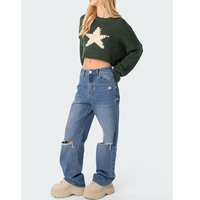 Pull avec LOGO personnalisé pour femmes Pull-over Casual Knitwear Star Crop Jumper Designer Loose Stripe Ras du cou Pull d'hiver pour femmes