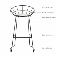 Chaise de bar haute de qualité supérieure, élégante, en métal et fer forgé, avec revêtement rembourré