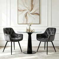 Fauteuil capitonné en velours tufté de Chine avec pieds en métal noir pour salon, chambre ou café