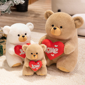 Ngày Valentine Gấu bông màu nâu trắng <span class=keywords><strong>t</strong></span>ôi yêu bạn thêu với trái tim màu đỏ Gối dễ thương nhìn PP bông điền món quà hoàn hảo - Product Image 5