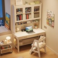 Escritorio de Oficina de Madera Maciza, Escritorio para Computadora o Escritorio de Estudio con Estantería para el Dormitorio o Apartamento