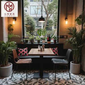 Juego de muebles de mesa y silla de sofá para restaurante comercial de cafetería De cuero curvo de madera maciza cuadrada de terciopelo rojo de lujo - Product Image 4