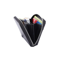 Dompet Mini PU Bertekstur Hitam dengan Ritsleting, Slot Kartu Depan, Kantong Penyimpanan Uang dan Koin, Tempat Kartu Harian Portabel, Logo Dapat Disesuaikan