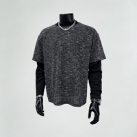 Felpa Pullover Unisex a Doppio Strato con Effetto Strappato, Stile Streetwear Scuri Tonalità, Vestibilità Rilassata, Maniche Lunghe, per Inizio Autunno, Stile Old Money