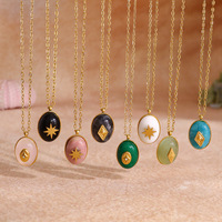 Collier pendentif étoile ovale en pierre naturelle plaqué or 18 carats en acier inoxydable pour femme, style vintage, vente en gros OEM