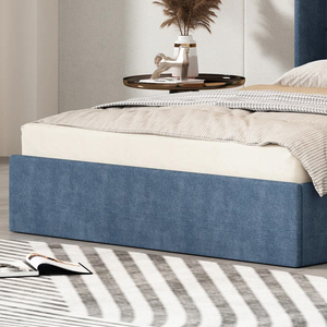 PZCN HOME usine personnalisé bleu clair en lin lits rembourrés cadre de lit Queens tissu de literie pleine grandeur avec rangement relevable - Product Image 5