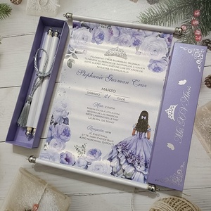 Invitación de 15 Años con Temática de <span class=keywords><strong>Cenicienta</strong></span> en Azul Claro, con Caja de Recuerdo, Borla Plateada y Tarjetas de Invitación de Boda - Product Image 5