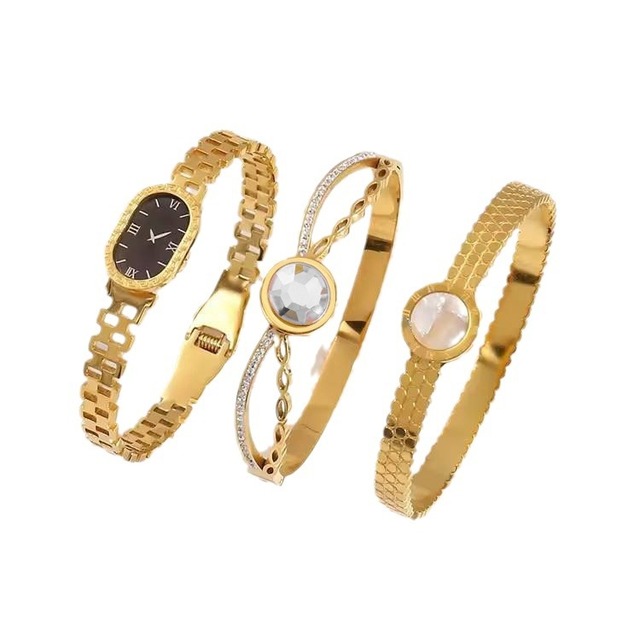 Stainless Steel Roman Numeral Watch Bracelet for Women - Elegant Chain Link Cuff