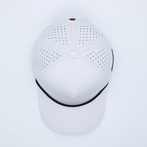 Casquette unisexe personnalisée de golf respirante et imperméable à 5 panneaux en tissu chevron avec logo en caoutchouc imprimé sérigraphié, cordon en polyester et élasthanne - Product Image 5