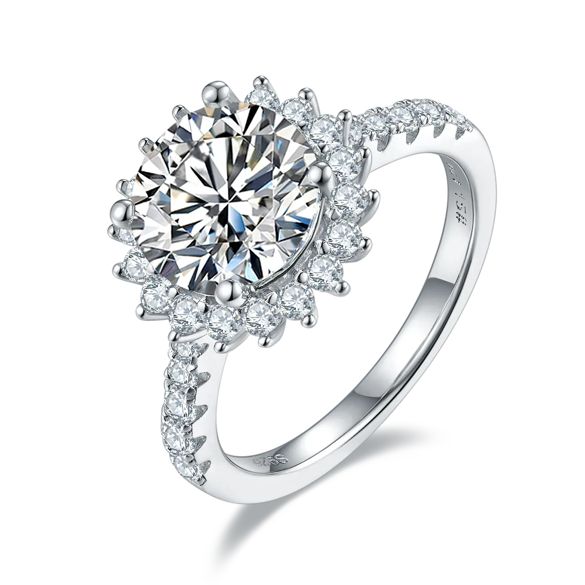 Sunflower S925 Silver Platinum Plated With 3.0 Carat D White Moissanite Women's Ring