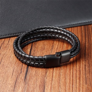 Wholesale Leather Cuff Bracelet <b>Bangles</b> Stainless Steel Clasp Genuine Leather Bracelet Multi-Layer Braided <b>Mens</b> Leather Bracelet - Product Image 3