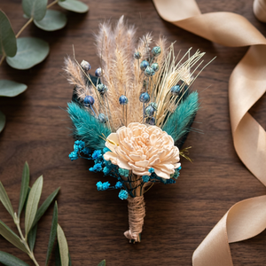 Boutonnière en plumes d'herbe de la pampa artificielle naturelle séchée pour décoration de mariage - Product Image 3