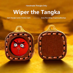 Mini Thangka <span class=keywords><strong>de</strong></span> Cuero FYC, Accesorios para Pulseras DIY, Verde Amarillo, Amuleto <span class=keywords><strong>de</strong></span> la Riqueza, Ojo <span class=keywords><strong>de</strong></span> Dharma, Cinco Direcciones, Fijo - Product Image 1