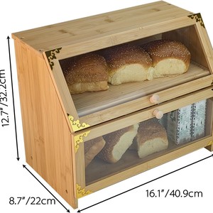 Boîte à pain double couche en bambou avec compartiment transparent en acrylique pour le rangement des aliments et des articles divers dans la cuisine domestique - Product Image 5