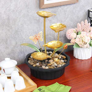 Feng Shui Water Feature Metal Desk Decor <b>Lighted</b> Indoor Office Home Accent With Stones And <b>Butterfly</b> Design - Product Image 1