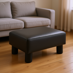 Poggiapiedi Moderno in Ecopelle con Seduta Imbottita, Sgabello Nero per Soggiorno - Product Image 2