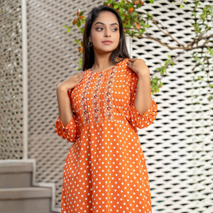 Vestido Midi de Georgette Estampado Naranja de Lujo al Por Mayor, Ropa Elegante para Mujer - Product Image 6