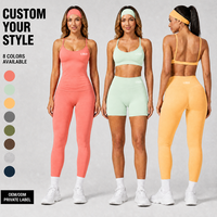 Ensemble de sport et yoga 2 pièces personnalisé pour femme, sans couture, séchage rapide, taille haute, en nylon et élasthanne, pour l'entraînement et le fitness