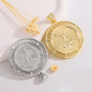 Ciondolo alla Moda Placcato <span class=keywords><strong>Oro</strong></span> 14K con Statua della Libertà e <span class=keywords><strong>Angelo</strong></span>, Moneta da 50 Peso in Ottone, Charm Hip Hop, Regali per Feste - Product Image 4