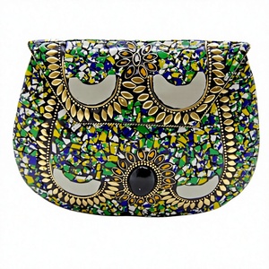 Handmade Metal Eco-Friendly Evening <b>Clutch</b> <b>Bag</b> with Chain Strap Floral Pattern Gold Beaded Flap Purse for Women Party <b>Wedding</b> - Product Image 1