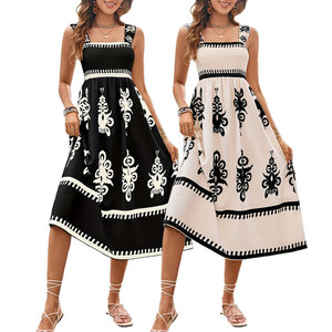 Elegante abito <span class=keywords><strong>lungo</strong></span> con stampa etnica Vestido di mare tropicale De Verano abito senza maniche per le vacanze estive - Product Image 1