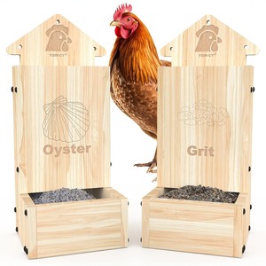 Comedero de madera para pollos YQW-CY, dispensador de arena de ostra, comederos colgantes de madera natural para pollos de patio trasero - Product Image 1