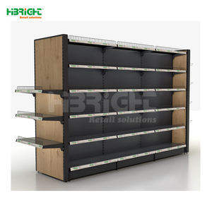 رف سوبر ماركت كبير السعة وقوي التحمل من الخشب والمعدن الأسود مع 4 طبقات متعددة الاستخدامات للاستخدام الاقتصادي - Product Image 1