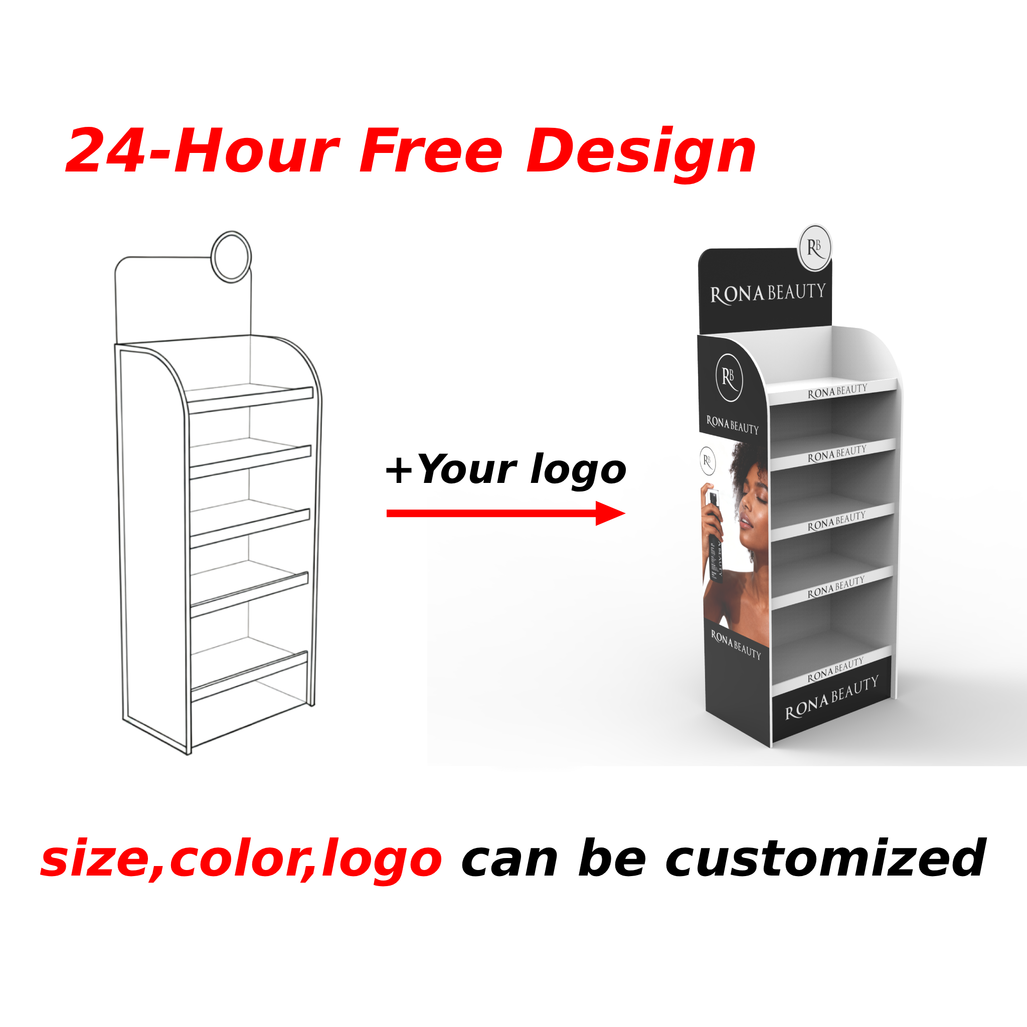 Apache Custom Single-Sided PVC Display Stand for Skincare Products Shelves for Cosmetic Stores for Beauty Retail Shops — view 4