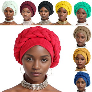 Nigéria Wrap Head <span class=keywords><strong>Bonnet</strong></span> prêt à porter <span class=keywords><strong>femme</strong></span> Headtie Autogele 2024 tissu doux tresse Halo Turban casquette femmes africaines tête enveloppes - Product Image 2