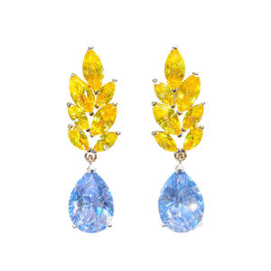 Boucles d'oreilles pendantes pour femme E824, en cristal de citrine jaune, forme végétale, sertissage griffe, bijoux de luxe pour soirée - Product Image 1