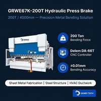 Prensa Plegadora Hidráulica CNC Semiautomática de Alta Precisión 200T 4000mm con Motor de Rodamientos WE67K para Plegado de Chapa Metálica, Control Delem DA-66T