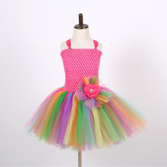 Детское платье-пачка без рукавов, Радужное платье из тюля с пушистыми цветами и подкладкой, новый дизайн