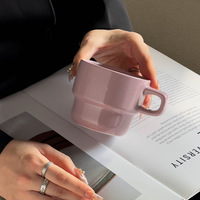 Mug en céramique empilable Xiaohongshu, gravure de logo personnalisée, conservation de la chaleur, compatible micro-ondes, design simple, cadeau promotionnel