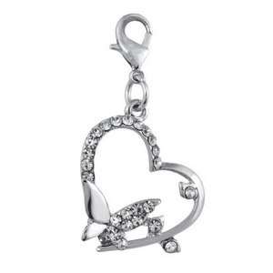 Breloque en forme de cœur argenté avec accents de cristal pour la fabrication de bijoux - Product Image 1