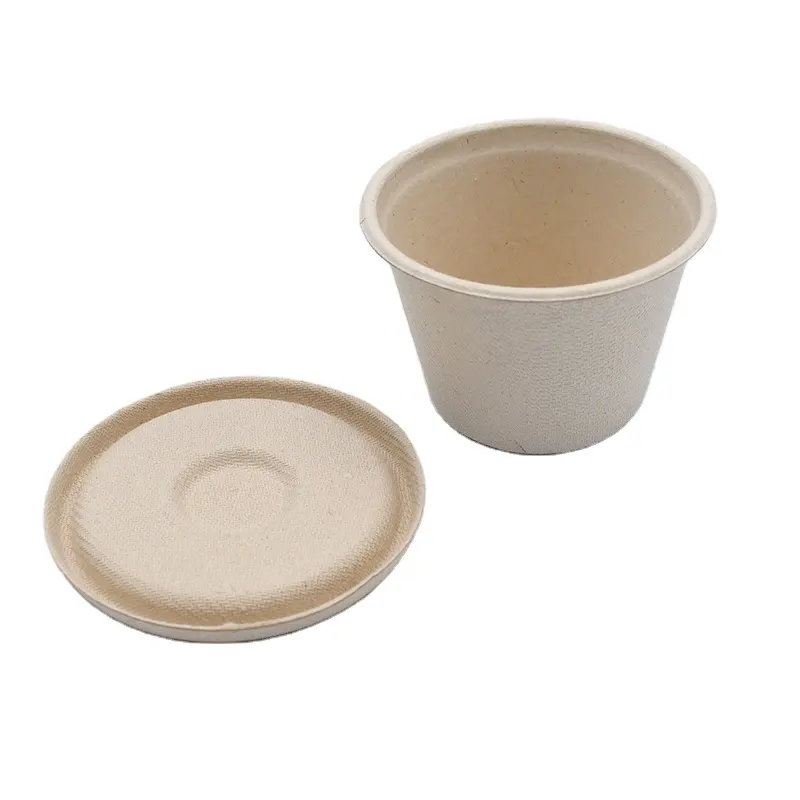 थोक कम्पोस्टेबल डिस्पोजेबल डिश सोया सॉस 4 ऑउंस पेपर पोर्शन कप सॉस के लिए गन्ना खोई कप ले जाएं