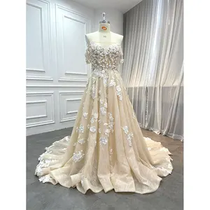 Custom 2023 Luxury Champagne Color Bridal Gowns Vestido De Novia Off Shoulder Appliqued Corset Wedding Dress with Lace Jacket