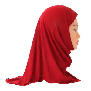 솔리드 컬러 폴리 에스터 키즈 소녀 hijab tudung 매일 착용 헤어 밴드 스카프 말레이시아 hijab 아이 기도 hijab 어린이