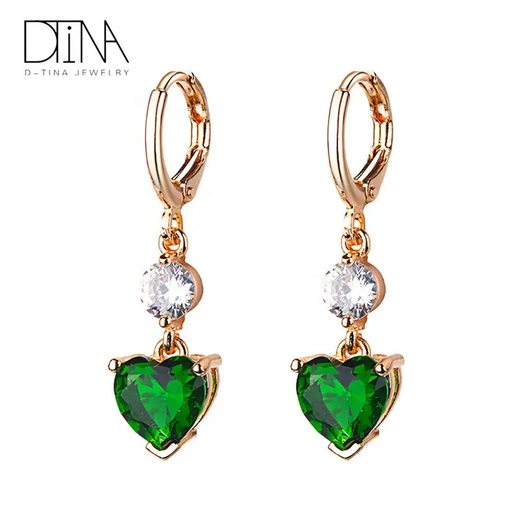 DTINA Fashion Color Crystal Green Onyx Heart Shape Drop Earrings for Women