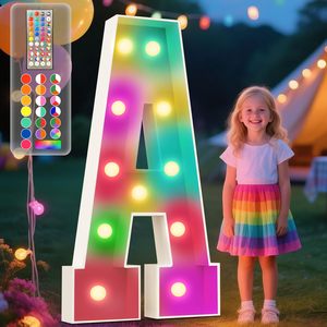 Lettres lumineuses à 34 couleurs changeantes, 4 <span class=keywords><strong>pieds</strong></span> de haut avec télécommande, grandes lettres pour les décorations de fête, de mariage, de remise de diplôme, d'anniversaire - Product Image 1