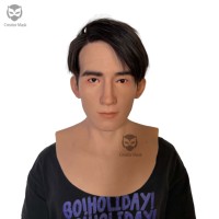 Masques de tête en silicone réalistes fabriqués à la main avec cheveux, design personnalisé, pour Halloween, fête, cosplay, simulation de masque masculin asiatique