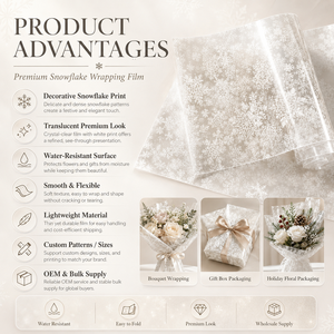 Papel de Regalo Elegante con Diseño de Copos de Nieve, Patrón Floral Personalizado, Impresión en Tinta, Película OPP Impermeable - Product Image 3