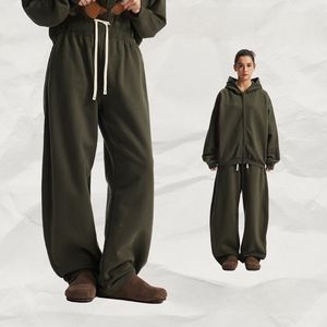 Men's Oversized Black Cotton French Terry Zip-Up Hoodie Sweatpants Baggy Wide Leg Breathable Autumn Streetwear - Product Image 2