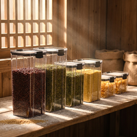 Boîte de conservation alimentaire en PET à étiquette privée avec couvercle hermétique à clipser, pot de rangement personnalisé avec logo pour les produits secs de la cuisine