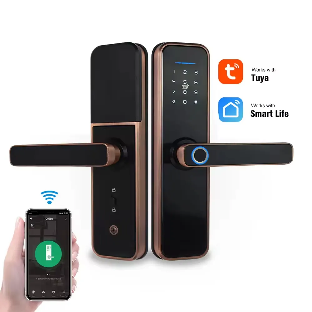 Tuya App Key Card Smart Door Lock Waterproof Fingerprint Digital Electronic Door Lock Nfc Rfid Password Safe Wood Door Lock
