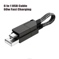 Câble USB magnétique multi-chargeur rapide 4 en 1 60W, mini-câble porte-clés pour téléphone portable