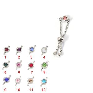 แฟชั่นมิตรภาพสีชมพูเพทายแหวนห่วงโซ่เครื่องประดับปรับได้ห่วงโซ่สแตนเลสแหวน birthstone - Product Image 1