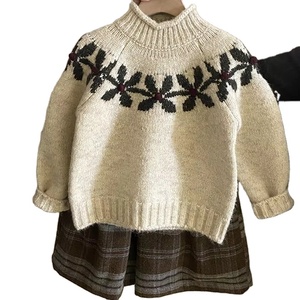 Sweet Floral Knitted Sweater Velvet Retro Plaid Pants Moda Conjunto de <span class=keywords><strong>ropa</strong></span> para <span class=keywords><strong>niñas</strong></span> - Product Image 1