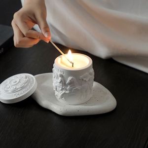 CWM High-End Artistic Souvenir Soy Wax Candle Gift Box Exquisite Vintage Black and White Plaster <b>Cup</b> Aromatherapy Spa - Product Image 1
