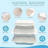 Récipients alimentaires jetables pour micro-ondes Conteneurs alimentaires en bagasse de canne à sucre naturelle Boîte à clapet jetable en bagasse