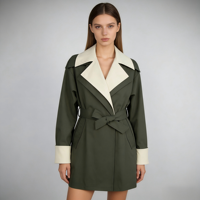 Trench-coat mi-long vert olive à la mode, avec ceinture à nouer, trench-coat pour femme à manches longues, vente directe d'usine